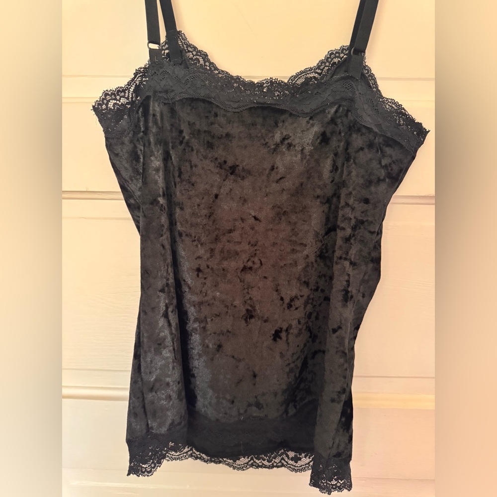 Eye Candy Black Velvet Lace Whimsigoth Cami Top Size L - Picture 5 of 6